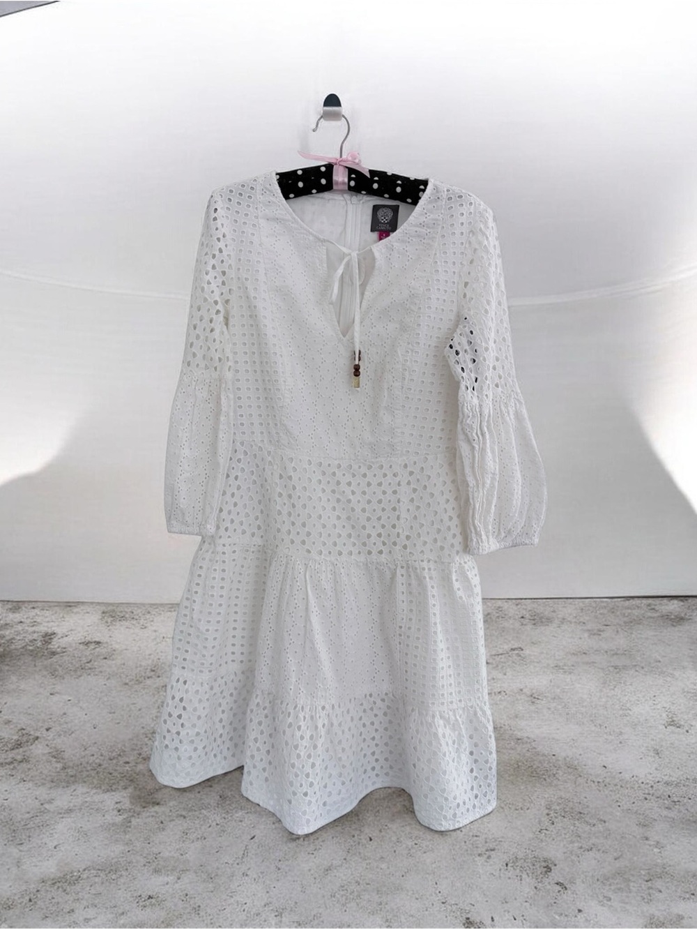 Vince Camuto White Eyelet Tie-Front Midi Dress